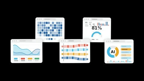 Dashboard Window Ribbon Widescreen Loop White App Interface Card Row Coral Cyan Stock Footage 344357731