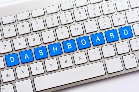 DASHBOARD writing on white keyboard Stock Photos