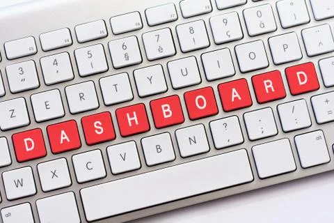 DASHBOARD writing on white keyboard Stock Photos