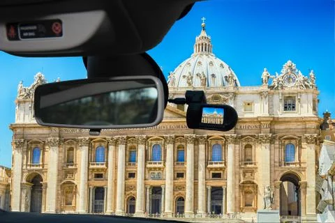 Dashcam car camera view of Saint Peter's Church, Rome, Italy Stock Photos