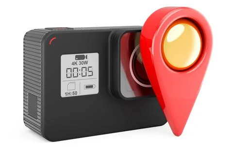 Dashcam DVR  with map pointer. 3D rendering Illustrazione stock