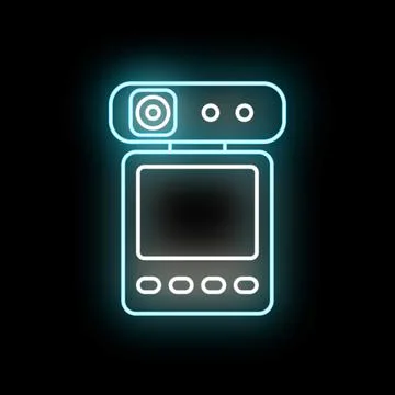 Dashcam icon glowing blue on black background Stock Illustration