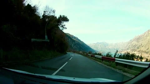 Dashcam Journey: Winding Path Over Boka Bay Beauty Stock Footage 303234931