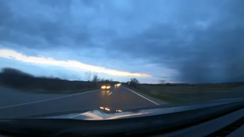 Dashcam pov hyperlapse, driving a car on the road at night Video stock 178489652