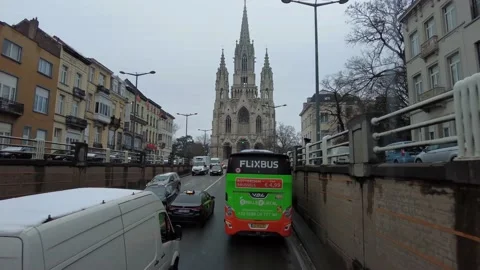 Dashcam view from a FLiXBUS driving on the road in Belgium and France Stock Footage 236663871