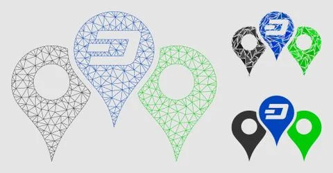 Dashcoin Map Markers Vector Mesh 2D Model and Triangle Mosaic Icon Illustrazione stock