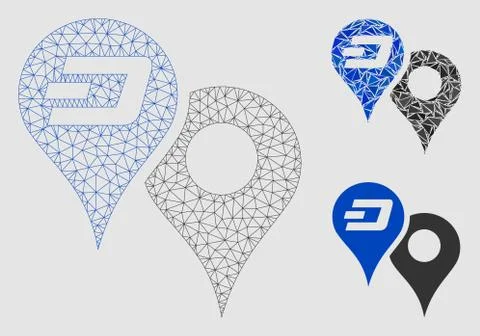 Dashcoin Map Pointers Vector Mesh Carcass Model and Triangle Mosaic Icon Stock Illustration