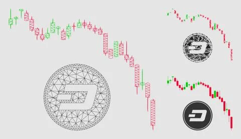 Dashcoin Panic Fall Chart Vector Mesh Wire Frame Model and Triangle Mosaic Icon Stock Illustration