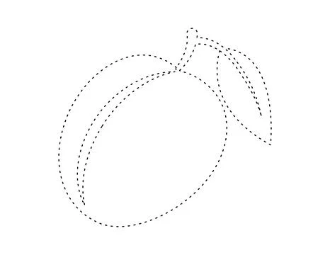 Dashed apricot outline for coloring book template, apricot for kids illustr.. Stock Illustration
