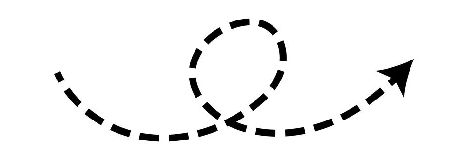 Dashed arrow set. Vector doodle dot line. Thin pointer arrows Stock Illustration