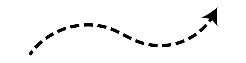 Dashed arrow set. Vector doodle dot line. Thin pointer arrows Illustrazione stock