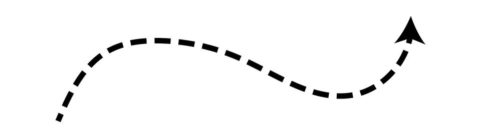 Dashed arrow set. Vector doodle dot line. Thin pointer arrows Stock Illustration