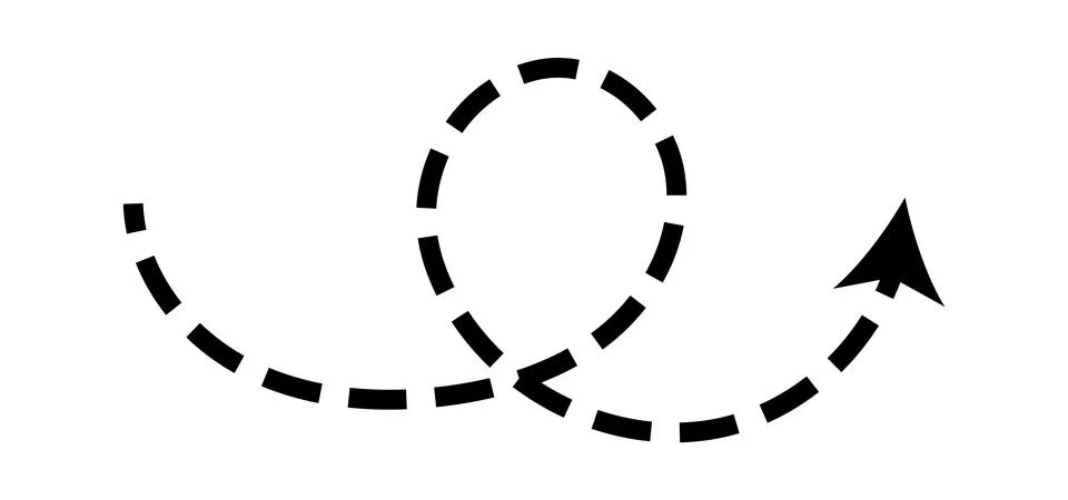 Dashed arrow set. Vector doodle dot line. Thin pointer arrows Illustrazione stock