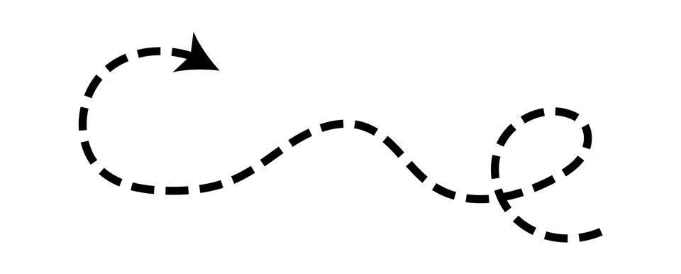 Dashed arrow set. Vector doodle dot line. Thin pointer arrows Stock Illustration