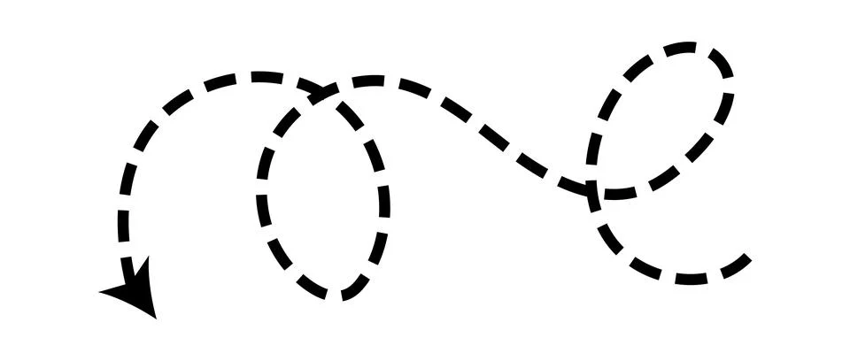 Dashed arrow set. Vector doodle dot line. Thin pointer arrows Illustrazione stock