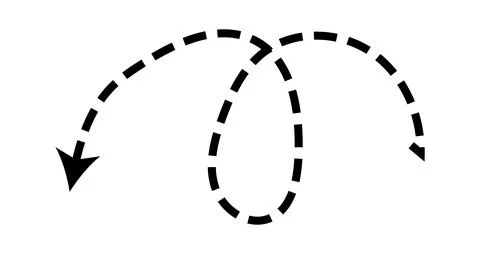 Dashed arrow set. Vector doodle dot line. Thin pointer arrows Stock Illustration