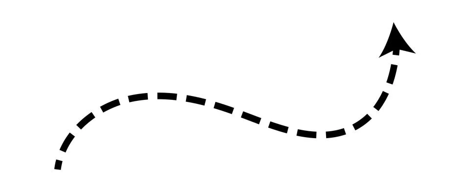 Dashed arrow set. Vector doodle dot line. Thin pointer arrows Illustrazione stock