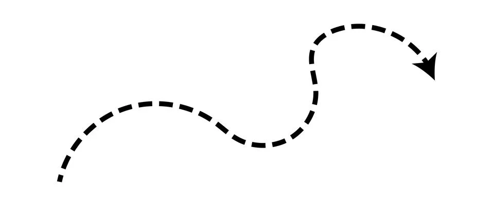 Dashed arrow set. Vector doodle dot line. Thin pointer arrows Stock Illustration