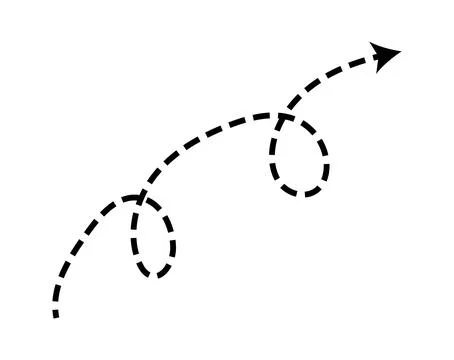Dashed arrow set. Vector doodle dot line. Thin pointer arrows Stock Illustration