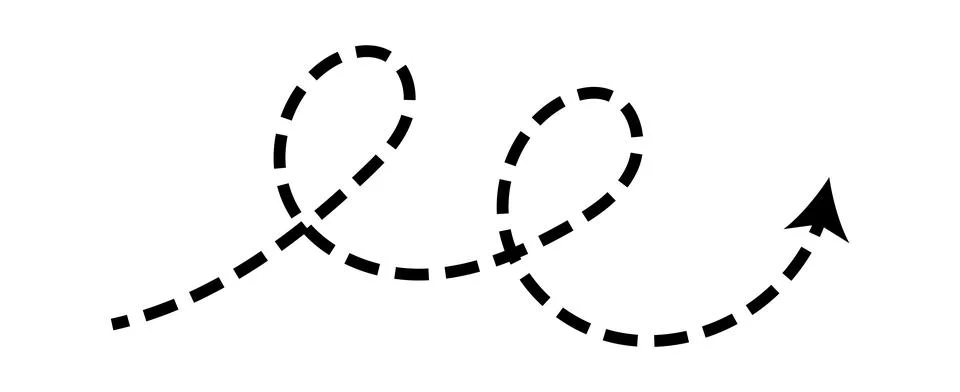 Dashed arrow set. Vector doodle dot line. Thin pointer arrows Illustrazione stock