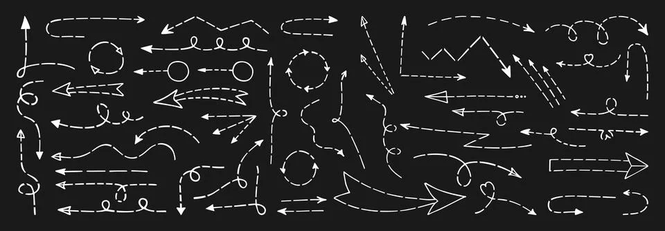 Dashed arrows hand drawn doodle set dotted pointers for playful presentations Stock Illustration