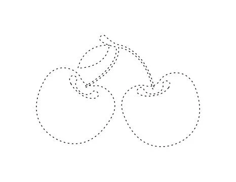 Dashed cherry outline for coloring book template, cherry for kids illustrat.. Stock Illustration
