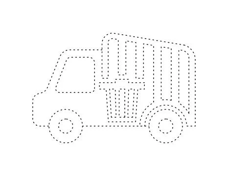 Dashed garbage truck outline for coloring book template, waste truck illust.. Stock Illustration