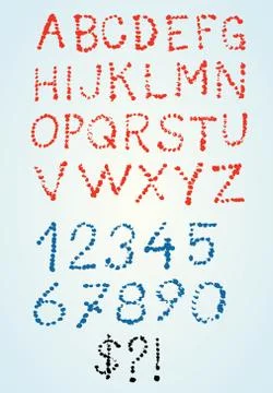 Dashed grunge style vector font with numbers Illustrazione stock