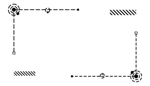Dashed hud corner border elements, technological dashed line frame accents,.. Illustrazione stock