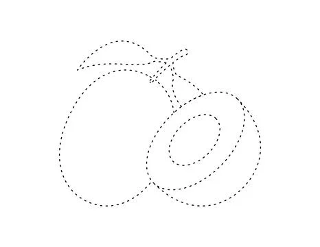Dashed jamun fruit outline for coloring book template, jamun fruit for kids.. Stock Illustration