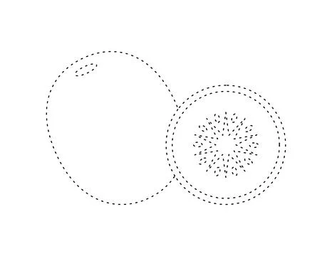 Dashed kiwi fruit outline for coloring book template, kiwi for kids illustr.. Stock Illustration