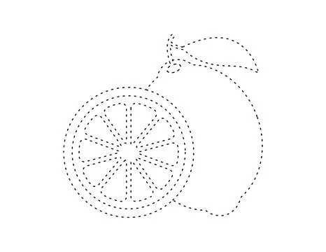 Dashed lemon outline for coloring book template, lemon for kids illustratio.. Stock Illustration