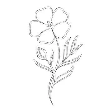 Dashed Line Blue Flax Flower Embroidery Stitch Vector Stock Illustration