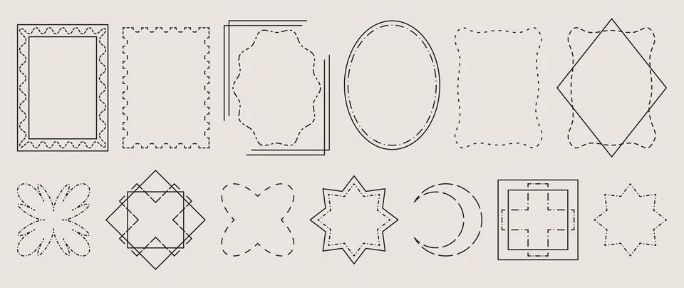 Dashed line frames and borders collection Stock Illustration