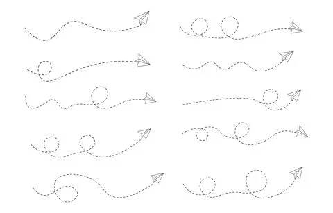 Dashed line paper airplane route Stock Illustration