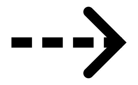 Dashed line right arrow icon, Broken line pointer symbol, Navigation arrow gr Illustrazione stock