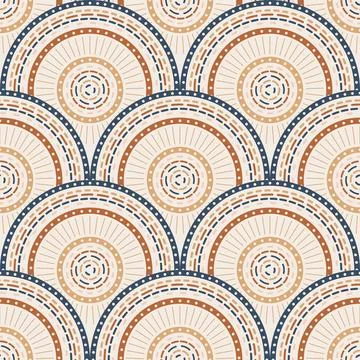 Dashed lines in scallop shapes, seamless vector pattern, boho ethno abstrac.. Stock Illustration