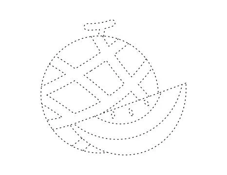 Dashed melon outline for coloring book template, melon for kids illustratio.. Stock Illustration