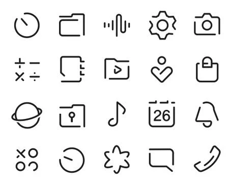 Dashed Outline universal smartphone ui Icons set. Editable user interface stroke Stock Illustration