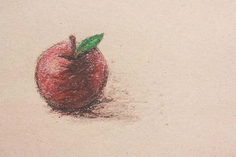 Dashed pencil drawing of a red apple on old paper Illustrazione stock