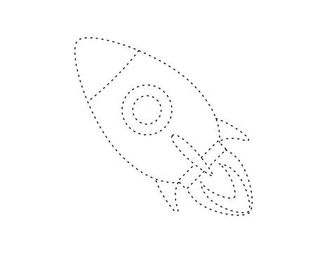 Dashed rocket outline for coloring book template, rocket illustration for k.. 스톡 일러스트