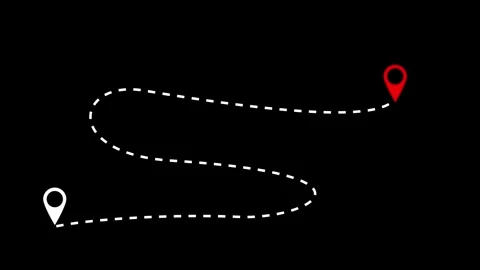 Dashed Route Line Connecting Destination Pin with White GPS Path Dark Canvas Stockbeeldmateriaal 347473433