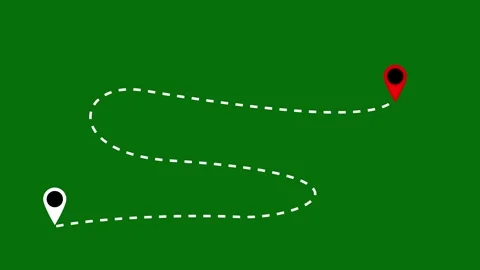 Dashed Route Line Tracing White Directional Path to GPS Pin Chroma Key 4K Video stock 347473434