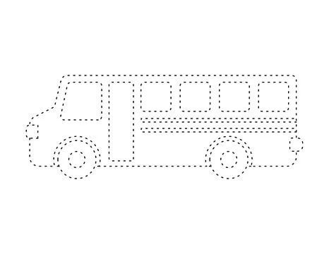 Dashed school bus outline for coloring book template, school bus illustrati.. Illustrazione stock