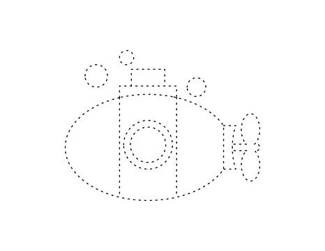Dashed submarine outline for coloring book template, submarine illustration.. Stock Illustration