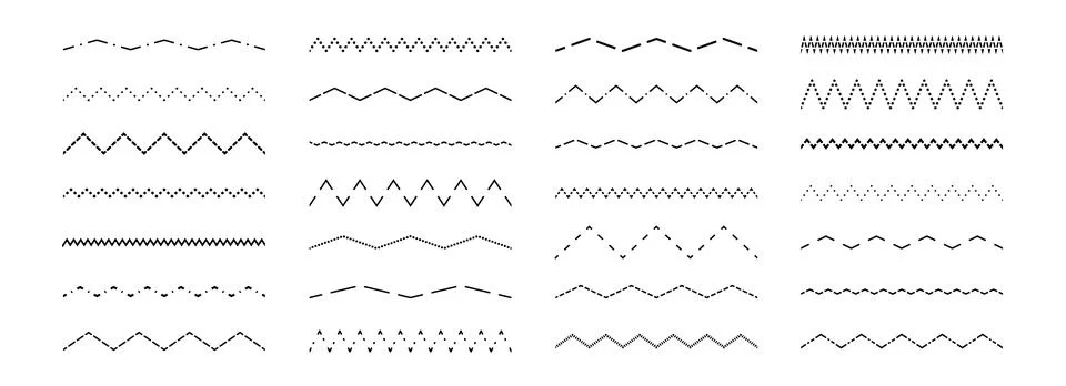 Dashed wavy and zig zag line set. Dotted dividers or separators design element 스톡 일러스트