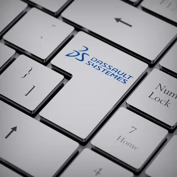 Dassault Systemes logo notebook keycap 3d illustration stock market editorial Stock Photos