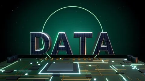 DATA 3D Text with Binary Data on a Circuit Board Stock Illustration