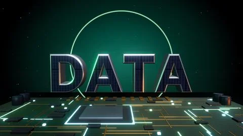 DATA 3D Text with Binary Data on a Circuit Board Stock Illustration