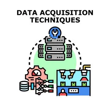 Data acquisition techniques collecting diverse information Stock Illustration